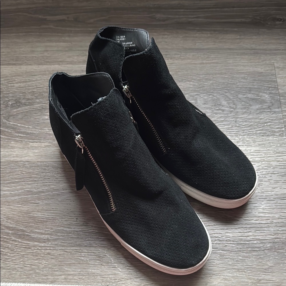 Steve Madden Black High-Top Leather Sneakers Suede Zip Casual Shoes 11M - Picture 2 of 6